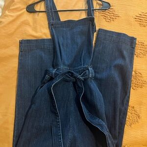Universal Thread Blue Denim Overalls with Tie Waist